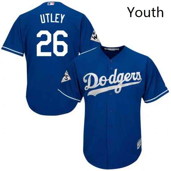 Youth Majestic Los Angeles Dodgers 26 Chase Utley Replica Royal Blue Alternate 2017 World Series Bound Cool Base MLB Jersey
